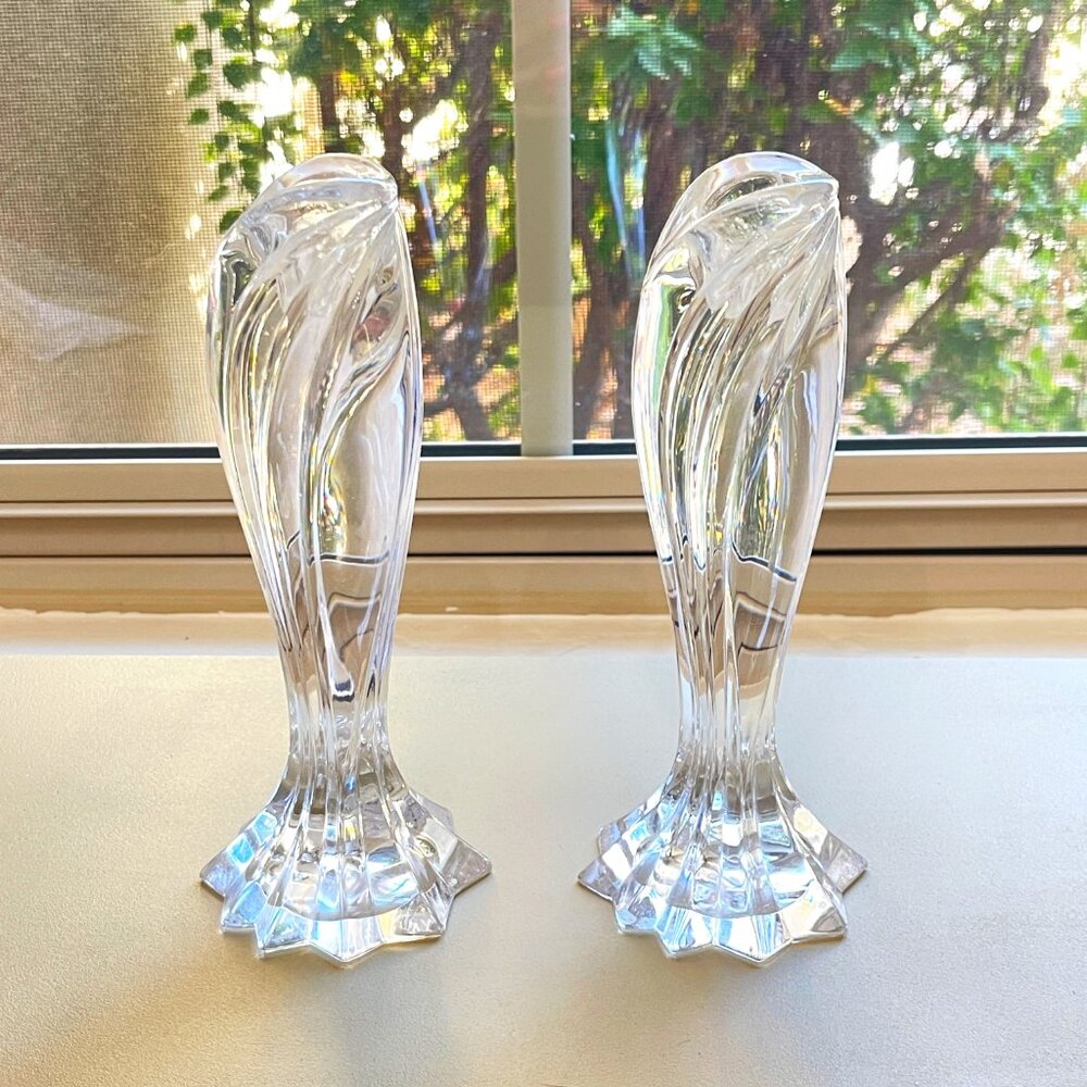 Lenox Arctic Bloom Crystal Candlesticks Pair Set of 2 Germany Signed - Picture 4 of 15